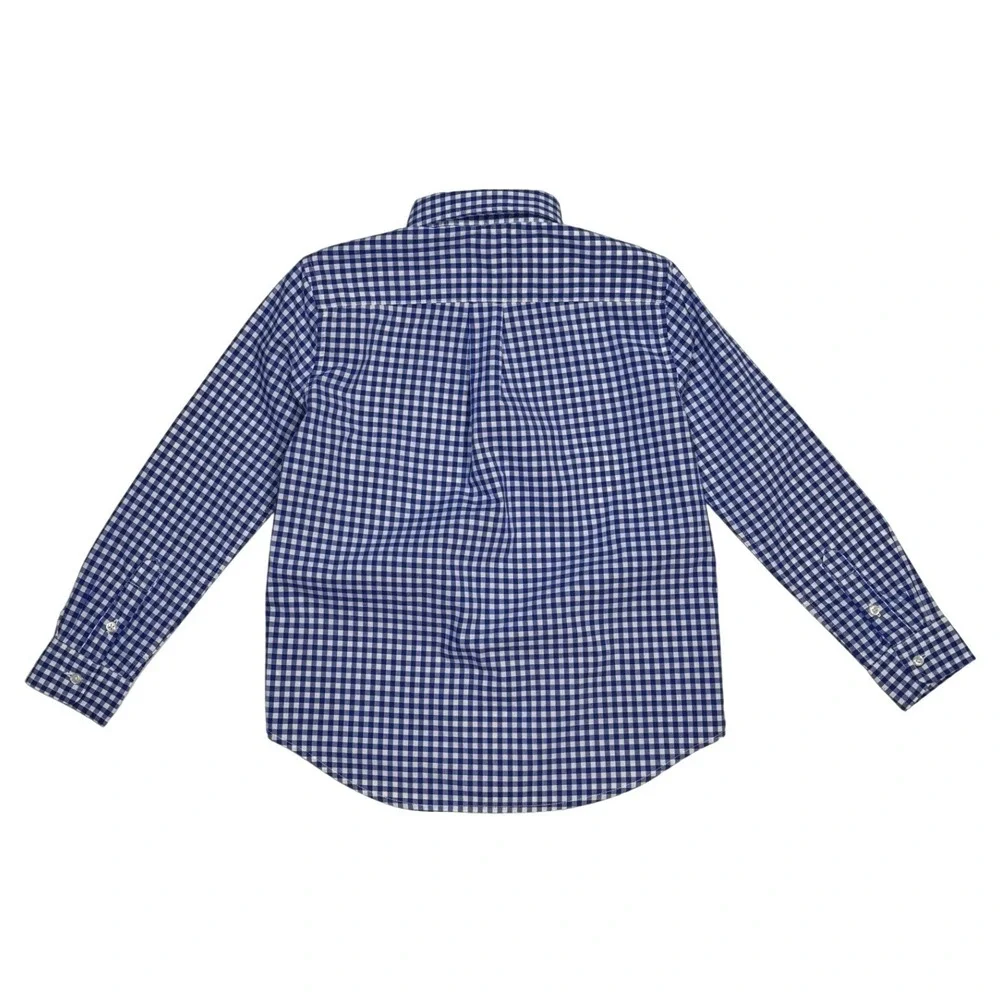 Ralph Lauren Boys Blue White Gingham Button Down Shirt Size‎ 7 Long Sleeves Pony
